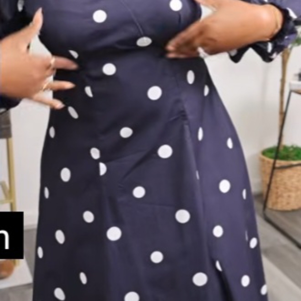 Free Assembly Cotton Polka Dot Maxi Dress Puff Sleeve Navy NWT - Picture 7 of 15